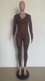 Women Sexy V-Neck Solid Color Jumpsuit