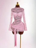 Women Chic Lace See-Through Patchwork Mini Dress