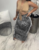 Women Leopard Print Tassel Long Skirt