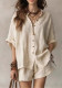 Women Spring Summer Solid Color Button Shirt & Shorts Casual Set