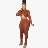 Autumn Winter Women Crop Top & Ruched Pants Two-Piece Set