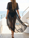 Women See-Through Mesh Lace-Up Beach Cover-Up