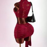 Women Lace Hollow Out Sleeveless Top & Skirt Set