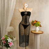 Women Holiday Sequin Strap Dress & Trunks Bikini Set