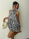 Women Holiday Slim Waist Halter Neck Low Back Dress