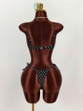 Women Lace-Up Floral Polka Dot Bikini Set