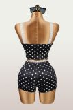 Women Lace Patchwork Polka Dot Camisole & Shorts Set