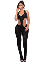 Women Sexy See-Through Knitting V-Neck Jumpsuit
