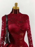 Women Chic Lace See-Through Patchwork Mini Dress