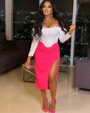 Women Career Off Shoulder Top & Slit Skirt Slim Fit Two-Piece Set