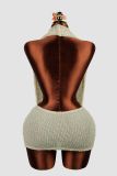 Women sexy knitting halter neck sleeveless backless dress