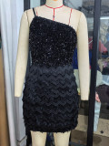 Women Sexy One Shoulder Sequin Party Dress
