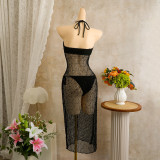 Women Holiday Sequin Strap Dress & Trunks Bikini Set