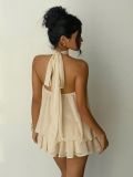 Women Holiday Slim Waist Halter Neck Low Back Dress