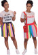 Women Casual Loose Rainbow Stripe T-Shirt & Shorts Set