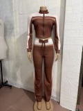 Women's Sexy Fashion Long Sleeve Color-Block Two-Piece Pants Set