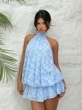 Women Holiday Slim Waist Halter Neck Low Back Dress