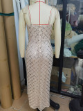 Women Sexy Low Back Strap Sequin Evening Dress