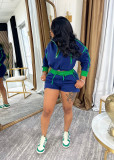 Women Casual Half Zip Waist Long Sleeve Top & Shorts Two-Piece Set
