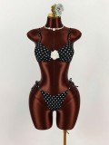 Women Lace-Up Floral Polka Dot Bikini Set