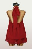 Women Holiday Slim Waist Halter Neck Low Back Dress