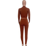 Autumn Winter Women Crop Top & Ruched Pants Two-Piece Set