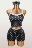 Women Lace Patchwork Polka Dot Camisole & Shorts Set