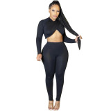 Autumn Winter Women Crop Top & Ruched Pants Two-Piece Set