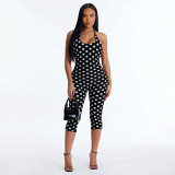 Women Spring Summer Halter Neck Lace-Up Low Back Jumpsuit
