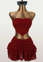 Women Strapless Ruffle Top & Skirt Set Women Strapless Ruffle Top & Skirt Set