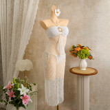Women Holiday Sequin Strap Dress & Trunks Bikini Set