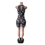 Women Sleeveless Polka Dot Drawstring Jumpsuit