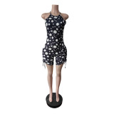 Women Sleeveless Polka Dot Drawstring Jumpsuit