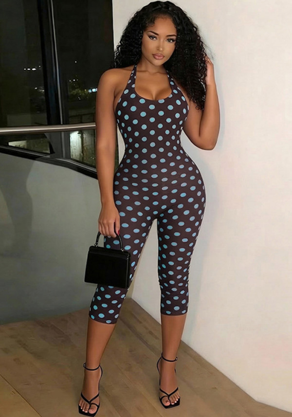 Women Spring Summer Halter Neck Lace-Up Low Back Jumpsuit