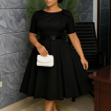 Women Chic Elegant Round Neck Short Sleeve African Dress