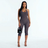 Women Spring Summer Halter Neck Lace-Up Low Back Jumpsuit