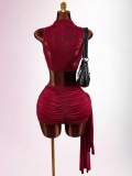 Women Lace Hollow Out Sleeveless Top & Skirt Set