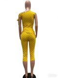 Women Fashion Slash Shoulder Lace-Up Polka Dot Two-Piece Shorts Set