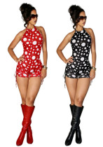Women Sleeveless Polka Dot Drawstring Jumpsuit Women Sleeveless Polka Dot Drawstring Jumpsuit
