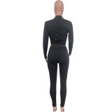 Autumn Winter Women Crop Top & Ruched Pants Two-Piece Set