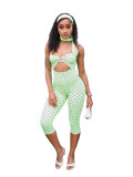 Women Fashion Polka Dot Lace-Up Halter Neck Low Back Jumpsuit