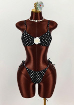 Women Lace-Up Floral Polka Dot Bikini Set