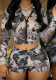 Women Fashion Mesh See-Through Zipper Long Sleeve Top & Shorts Set