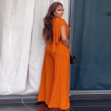 Women Spring V Neck Pleated Slim Fit Wide Leg Jumpsuit Elegant Office Outfit