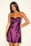 Women Sexy Satin Strapless Bodycon Evening Dress Night Party Dress