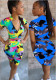 Women Sexy Zipper High Waist Camouflage Short Sleeve Two Piece Set Streetwear Sport Outfit
