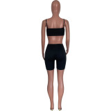 Women Sexy Solid Black Camisole with Padding Pants Two Piece Set Clubwear Outfit