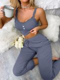 Women Summer Lace Trim Camisole Pants Pajama Two Piece Set Homewear Lounge Set