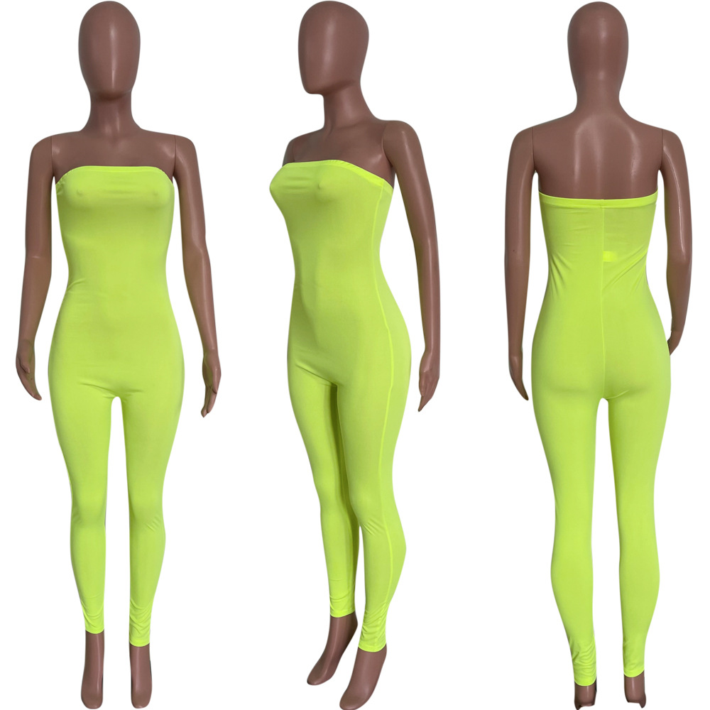 Solid Tight Fit Jumpsuit for Spring/Summer Club Wear