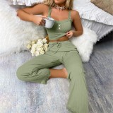 Women Summer Lace Trim Camisole Pants Pajama Two Piece Set Homewear Lounge Set